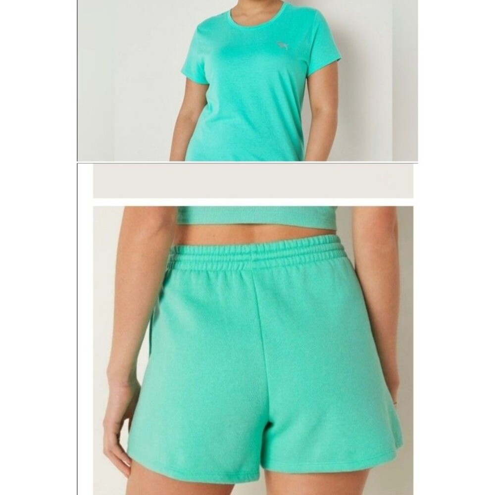 Victoria Secret VS PINK OUTFIT SET SHORTS TEE L TEAL ICE